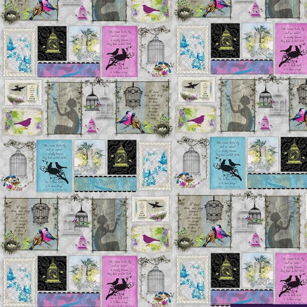 Song Birds/cotton fabric///patchwork/quilting/sewing crafting-Fabrics by the meter/ beach/children fabric
