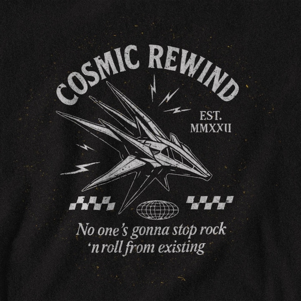 Retro Rock n Roll T-Shirt Design: Cosmic Rewind Space Cruiser (Digital Download