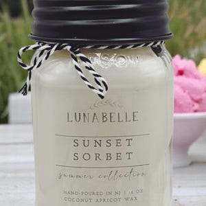 sunset sorbet candle, summer candle, farmhouse decor, mason jar candle, scented candle, coconut apricot candle, summer candle, tropical