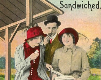 Sandwiched Vintage 1910's Postcard Front & Back Digital Download