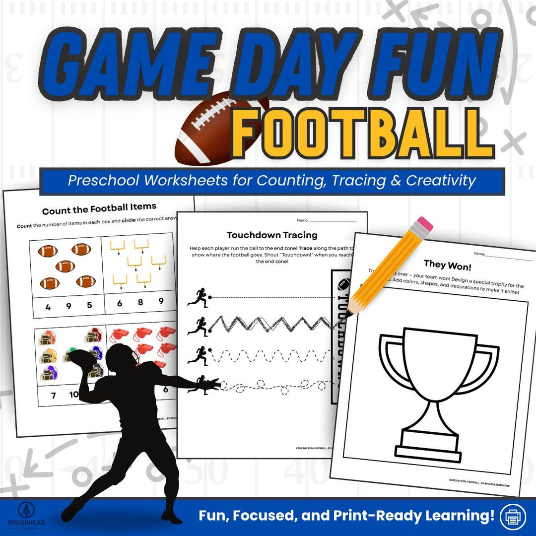Game Day Fun: Football – Preschool Worksheets for Counting, Tracing ...