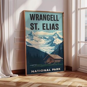 Poster à rayures du parc national, affiche encadrée du parc national Wrangell, impression d'oeuvres d'art brodées du parc national, décoration murale vintage