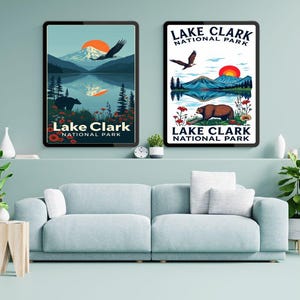 Lake Clark Nationalpark, Reise-Begeisterte Wand, Malerische Flucht Wandkunst, Vintage Berg Kunst, Wohnkultur, Bildung, Lake Clark Abenteuer