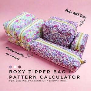 Custom Size Boxy Zipper Pouch Pattern PDF with Dynamic Calculator & Formula | DIY Bespoke Makeup Bag + Video Tutorial | Excel Calculator