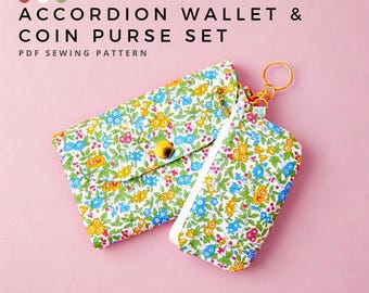 Monedero acordeón y minimonedero – Patrón de costura en PDF / Tarjetero ergonómico con llavero y cremallera / Videotutorial para hacer tu propia cartera