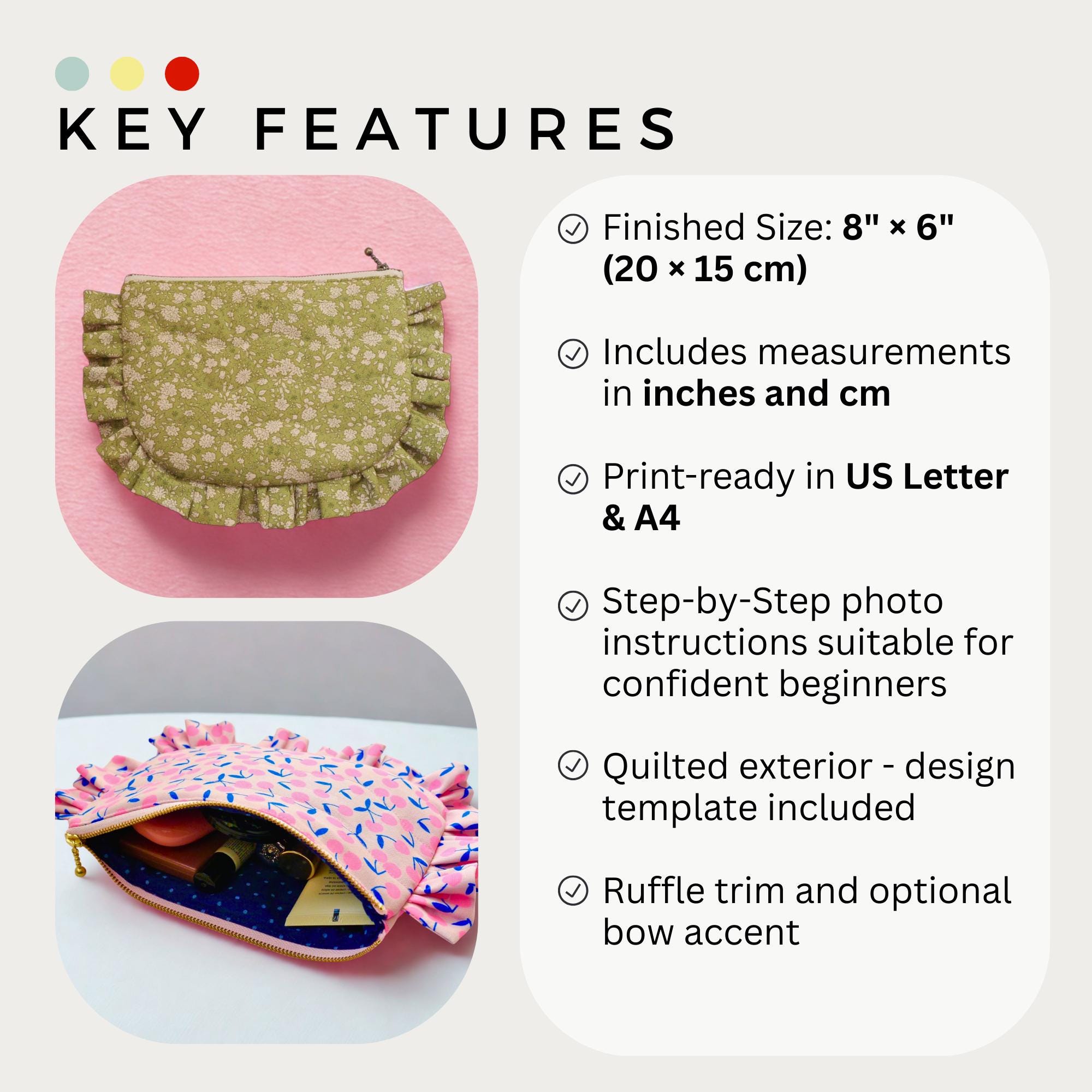 Serger Ruffle Pouch Pattern Quilted Ruffle Pouch Sewing Pattern, Coquette Bow Cosmetic Bag Tutorial ...