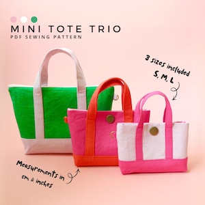 Mini Tote Bag Sewing Pattern PDF – 3 Sizes & Closures – Makeup Bag Pattern, Reusable Gift Bag, Bag Charm, Modern Nostalgia Washed Linen Bag