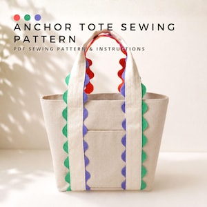 Anchor Tote Sewing Pattern PDF – Rick Rack Canvas Tote with Wraparound Straps and Pockets