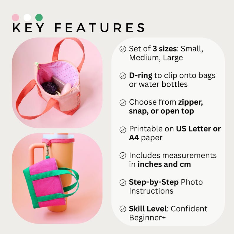 Mini Tote Bag PDF Sewing Pattern – 3 Sizes & Closures - Etsy