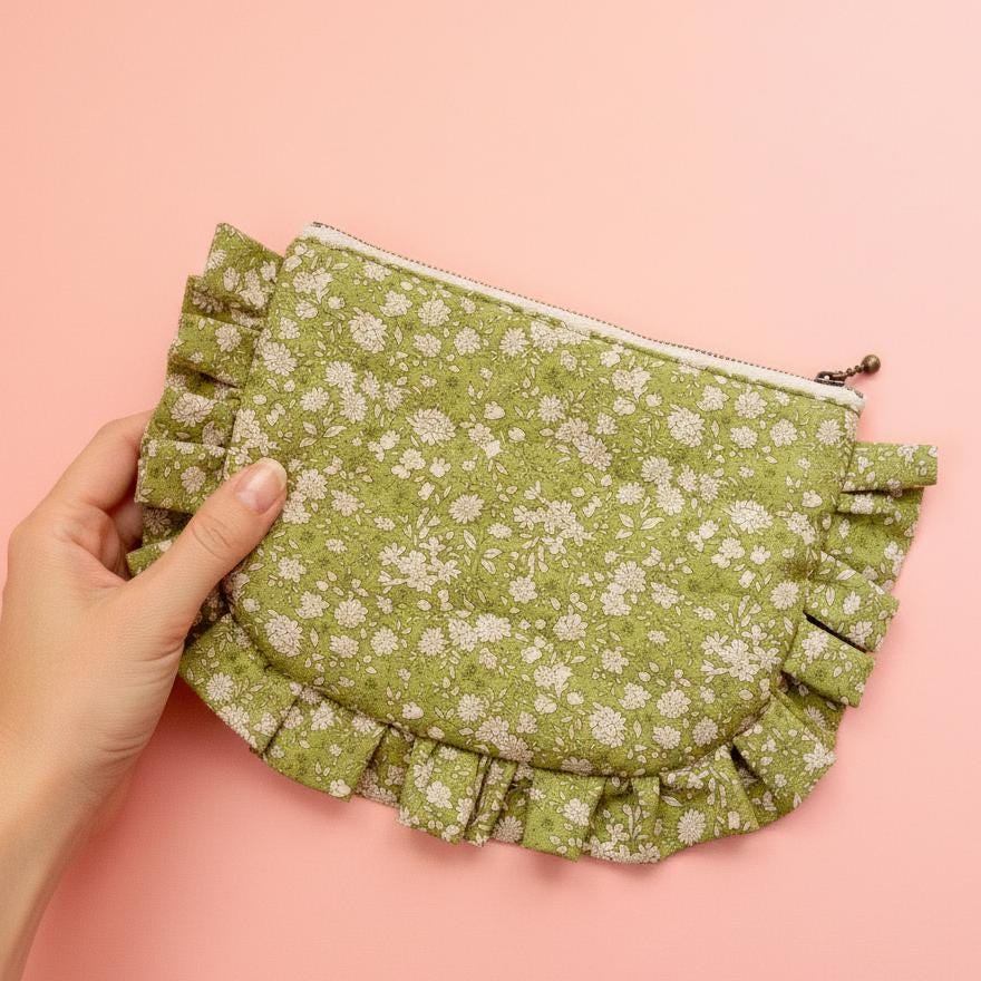 Serger Ruffle Pouch Pattern Quilted Ruffle Pouch Sewing Pattern, Coquette Bow Cosmetic Bag Tutorial ...