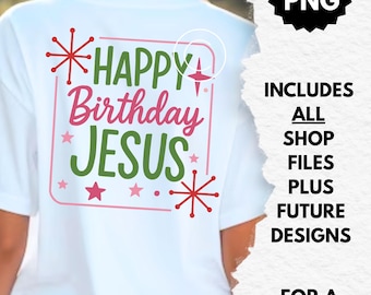 retro happy birthday Jesus svg png, cute christian holiday svg, trendy shirt designs, colorful xmas png sublimation files