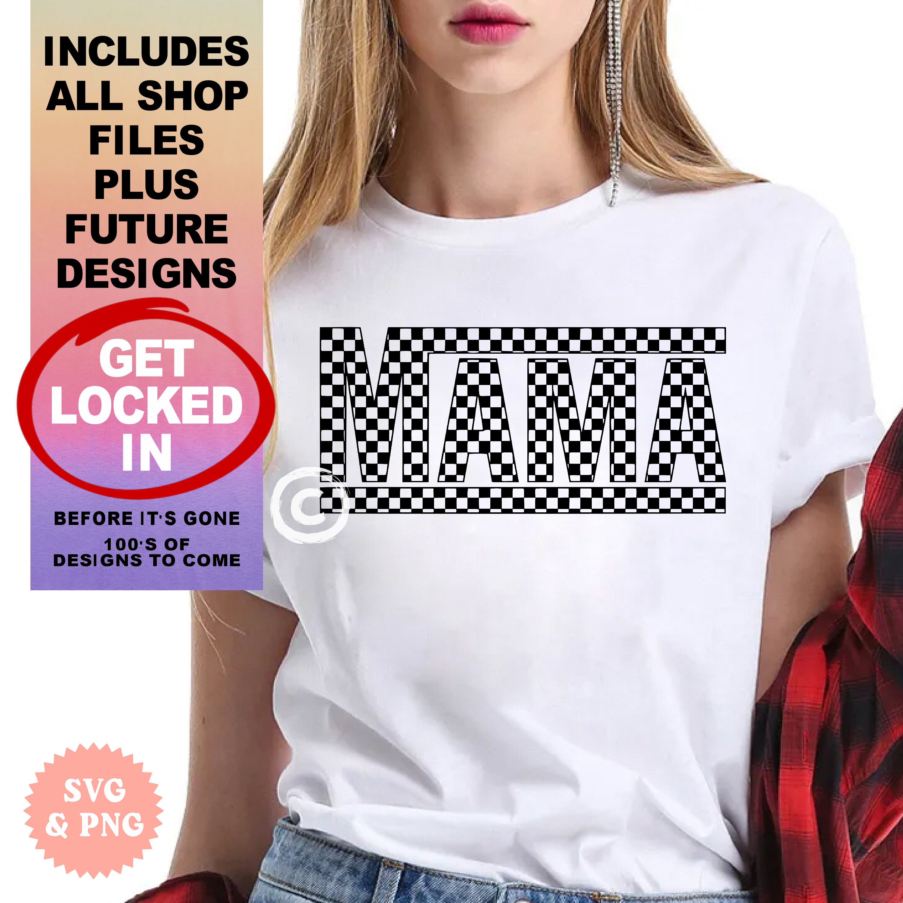 Retro Mama Checkered SVG: Mom Shirt Cut File (SVG & PNG) - Etsy
