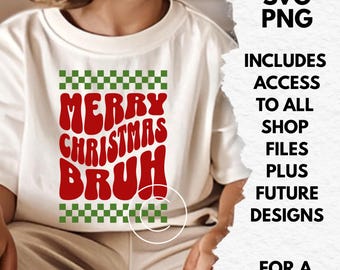 merry christmas bruh retro wavy font kids svg / png, kids christmas shirt svg, boys holiday tshirt svg, cut files