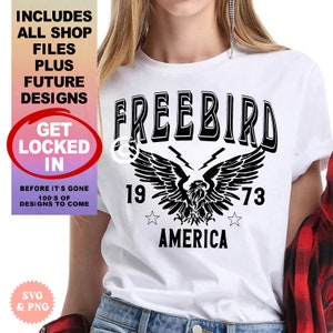 Free Bird America svg, freebird svg, adelaar svg, rock & roll tshirt ontwerpen, klassieke zuidelijke rockband gesneden bestand, cricut silhouet svg-bestanden