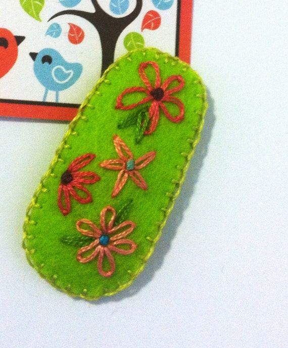 Items similar to Hand Embroidered Holland Wool Felt Hair Clip on Etsy
