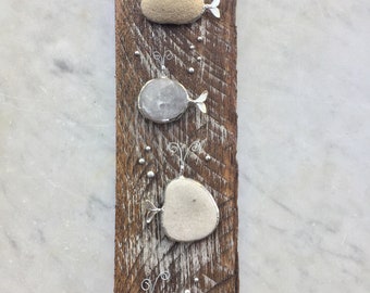 Barn Wood Soldered Rock Fish and Bubbles Wall Art