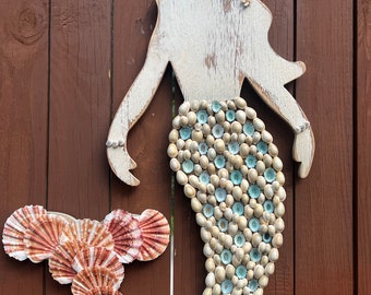 Cowrie Limpet Scallop Starfish Seashell Flowers Mermaid Wall Hanging Art