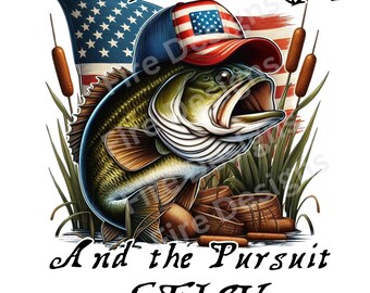 Patriotic Bass Clipart: USA Flag, Sublimation Design (300 DPI)