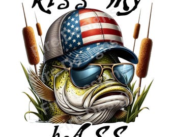 Patriotic Bass Clipart: Funny T-Shirt Design (Digital Download)