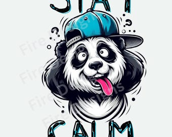 Funny Panda Clipart: Stay Calm Design (PNG, DTF, Sublimation)