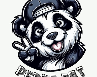Funny Panda Clipart: Peace Out Design (PNG Digital Download)