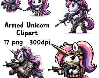 Armed Unicorn PNG| Clipart| 300 dpi| DTF| Sublimation T shirt download| Laser engraving| Transparent Background