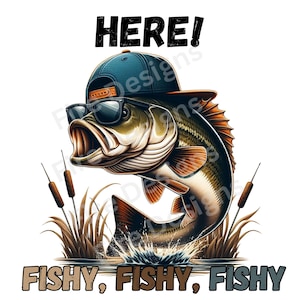 Here Fishy Bass PNG| Bass Sublimation T Shirt download| 300 dpi| Transparent Background| Bass Clipart| Large Bass DTF| Bass Laser Engraving
