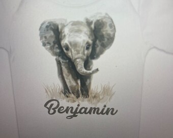 Custom name elephant short sleeve body suit