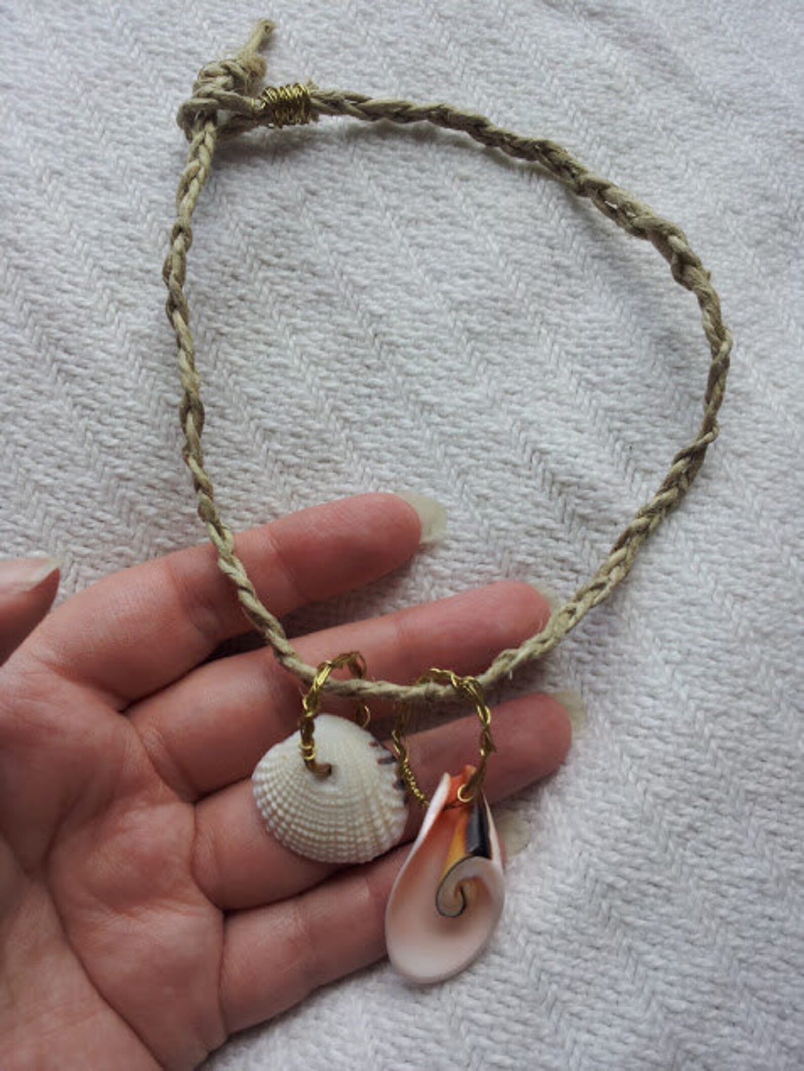 Hemp Shell Necklace Conch Wire Wrapped Mermaid Jewelry Etsy