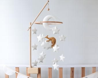 Kangaroo baby mobile for crib, Australian animals nursery decor, Moon, stars and clouds felt mobile, Gender neutral baby shower gift