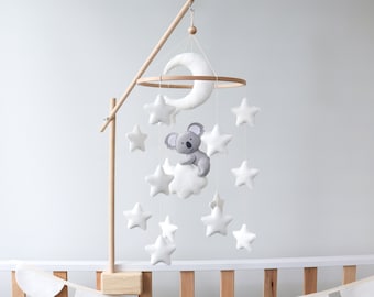 Koala baby mobile for crib, Australian animals nursery decor, Moon, stars and clouds felt mobile, Gender neutral baby shower gift