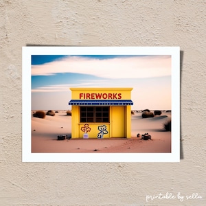 Desert Firework Shop Art Print, Retro Vintage Southwest Decor, Boho Western Wall Art, Roadside Remains, Printable Wall Art, Desert Landscape