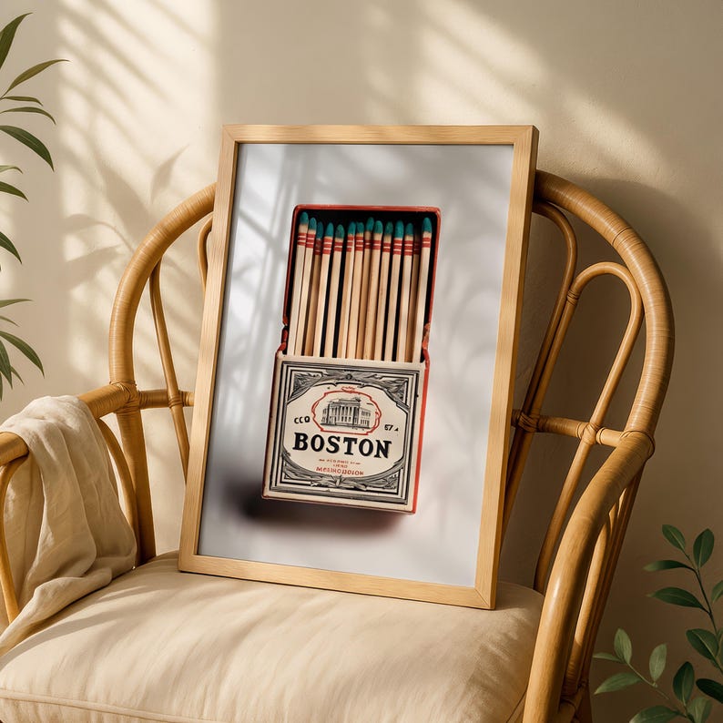 Boston Matchbox Vintage Art Print: Custom Matchbook Design (digital ...