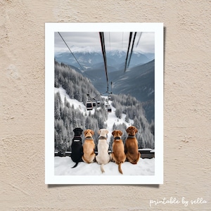 Digital Download-Apres Wall Art, Snowboard Print, Ski Poster, Luxury Lifestyle Photography, High Society, Happy Dogs Snow, Slim Gray Winter