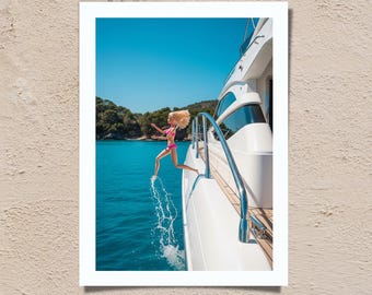 Palm Beach Yacht Illustration: Coastal Sailboat Art Print (Digital Download