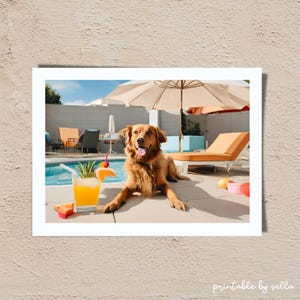 Digital Download, Happy Dogs Swim at Pool, Hills Wall Art, Palm Spring Poster,  Coctails Photography, High Society Print, Slim Gray, Bar car