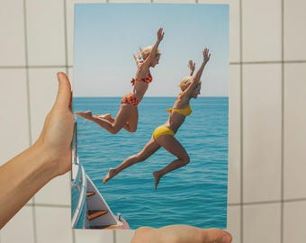 Palm Beach Yacht Jump Illustration, Coastal Wall Art (Digital Download)