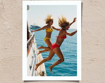 1960s Riviera Women Diving Poster, Vintage Yacht Art (Digital Download)