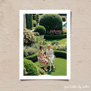 Retro Garden Party Poster | Vintage Garden Photography | Chic Women in Garden Print | Old Money Aesthetic Art | Sophisticated Floral Decor