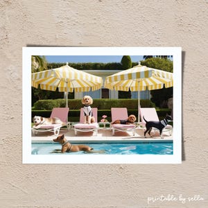 Palm Springs Dogs Pool Art Print, Luxury Lifestyle Photography (Digital Download)