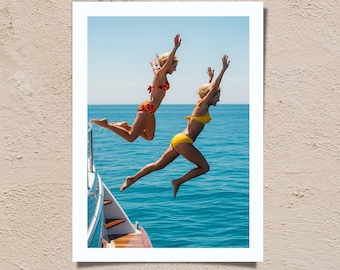 Sailboat Jump Ocean Art Print, Palm Beach Coastal Wall Art (Digital Download)