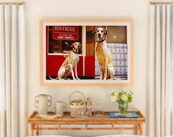 Saint-Tropez Dogs Art Print, Retro French Riviera (Digital Download)