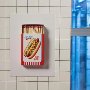 Chicago Dog Poster, Chicago Wall Art, Chicago Matchbox Art, Custom Matchbooks, Chicago Print, Chicago Art, Chicago Artwork, Hot Dog Poster