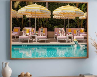 Happy Dogs zwembadafdruk: Palm Springs Art, luxe levensstijl (digitale download)
