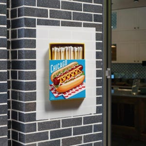Chicago Dog Poster, Chicago Wall Art, Chicago Matchbox Art, Custom Matchbooks, Chicago Print, Chicago Art, Chicago Artwork, Hot Dog Poster