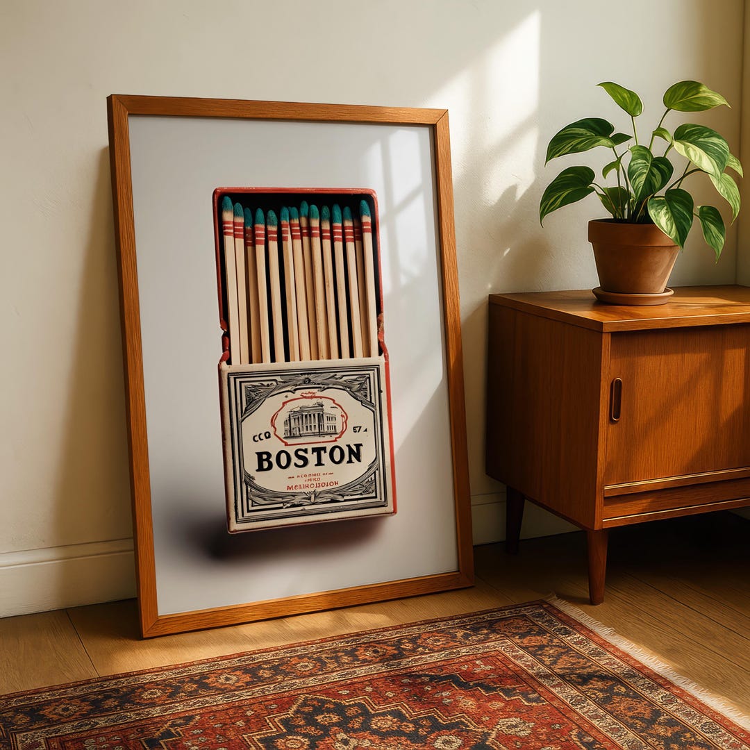 Boston Matchbox Vintage Art Print: Custom Matchbook Design (digital ...
