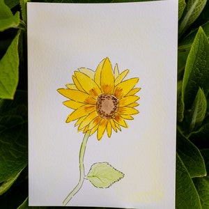 Tournesol en carte de voeux d'été oeuvre de peinture aquarelle originale