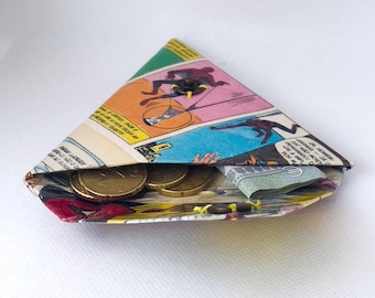 Carteira de história em quadrinhos feita à mão: porta-moedas Tetra Pak reciclado