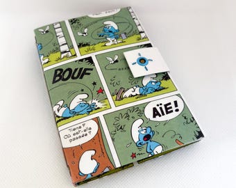 The Smurfs Passport Cover: handmade recycled Comic Book Travel Wallet