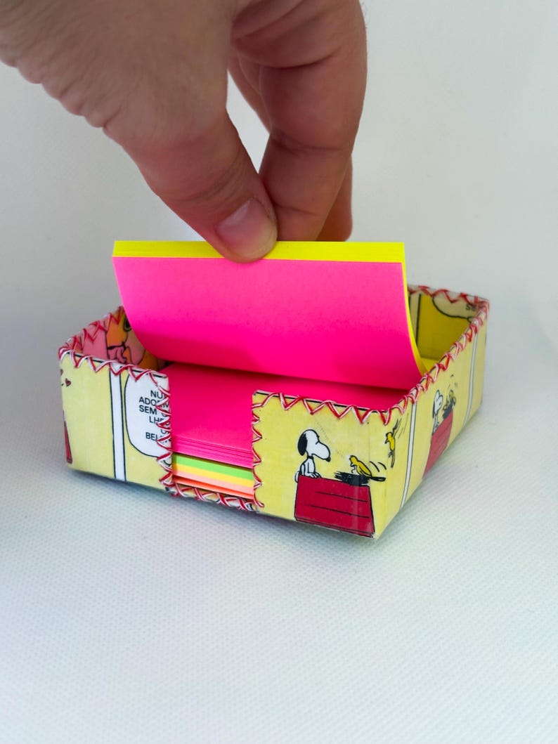 Handmade Snoopy & Peanuts Post-it Note Box – Recycled Comic Book Desk ...